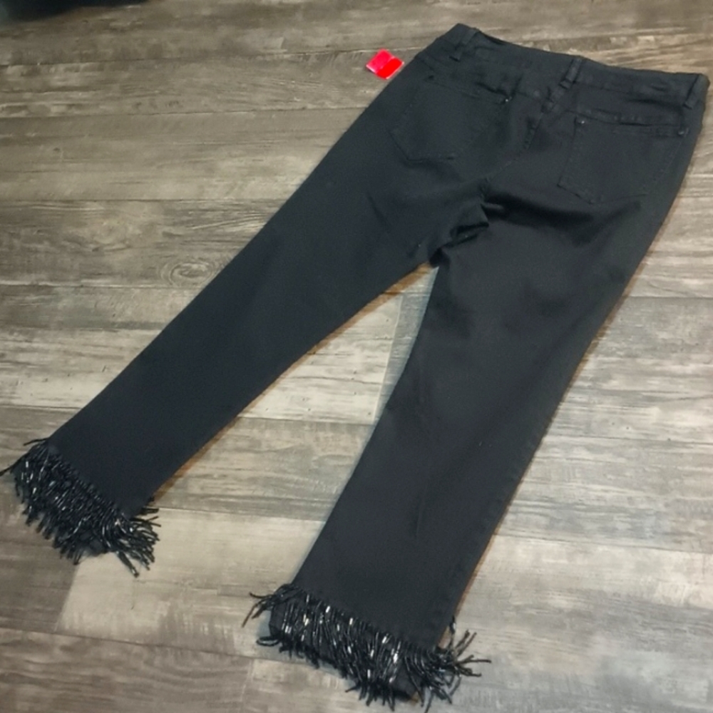 Straight leg V Cristina Cropped Beaded Fringe Hem Jeans - Picture 8 of 8